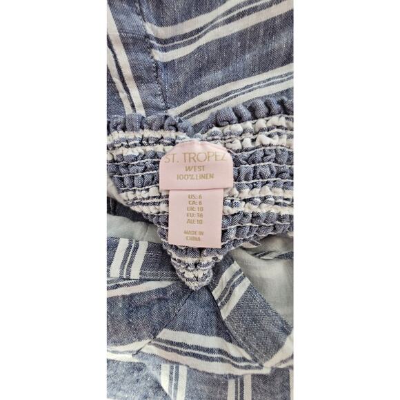 St. Tropez West 100% Linen‎ Blue Chambray Striped Maxi Dress Lined Bust Sz 6 - Picture 4 of 4